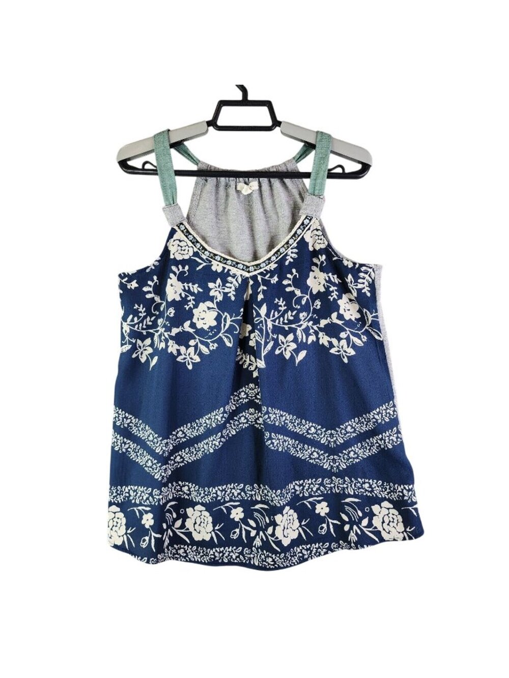 Womens Maurices Blue White Gray Floral Sleeveless Tank Top Polyester Blend S